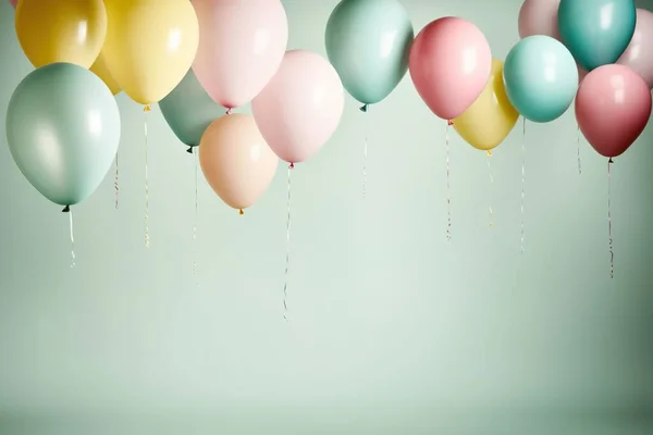 Ballons Colorés Suspendus Sur Fond Pastel Dans Style Teintes Pastel Photos De Stock Libres De Droits