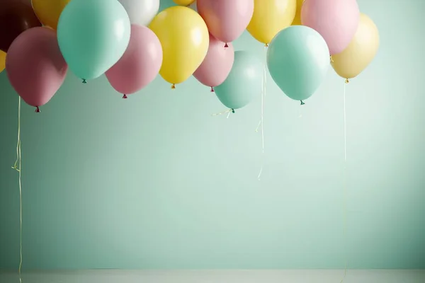 色彩艳丽的气球挂在色彩艳丽的背景上 风格淡淡的色彩艳丽 淡淡的粉色和黄色人工智能 图库图片