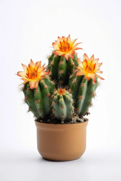 Cactus Décoratif Pot Avec Fleur Sur Fond Blanc — Photo