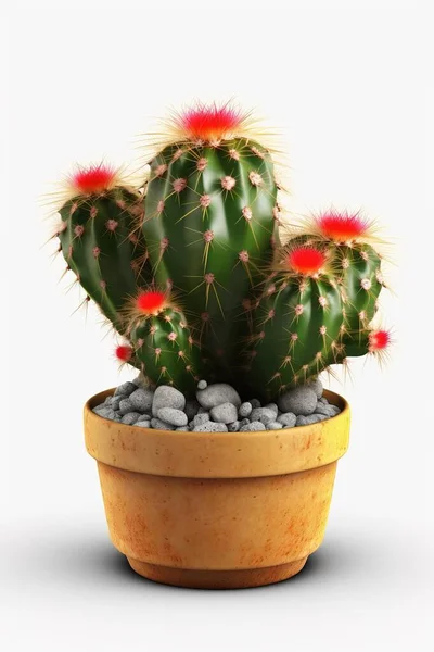 Cactus Maceta Ornamental Con Flor Sobre Fondo Blanco —  Fotos de Stock