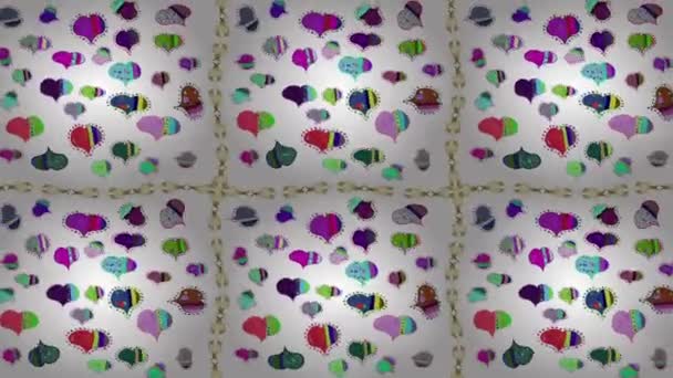 Renkli Unsurlarla Hareketli Arka Plan Görüntüleri Boyalı Kar Taneleri Kalpler — Stok video