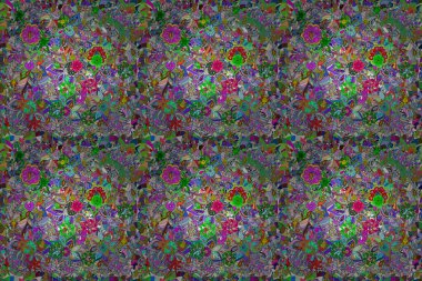 Raster düz çiçekleri pürüzsüz desen. Yeşil, mavi ve nötr renklerde çiçekler. Tasarım hediye paketi, tebrik kartları, posterler ve afiş tasarımı.