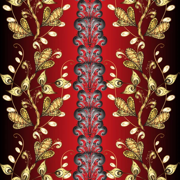 黄金色の要素と茶色 赤と灰色の色のシームレスなパターン デザインのためのダマスクシームレスパターン — ストック写真