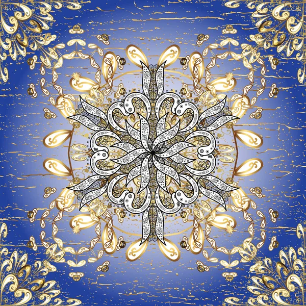 ホワイト ブルー ベージュの色にゴールドの要素を持つヴィンテージシームレスパターン — ストック写真