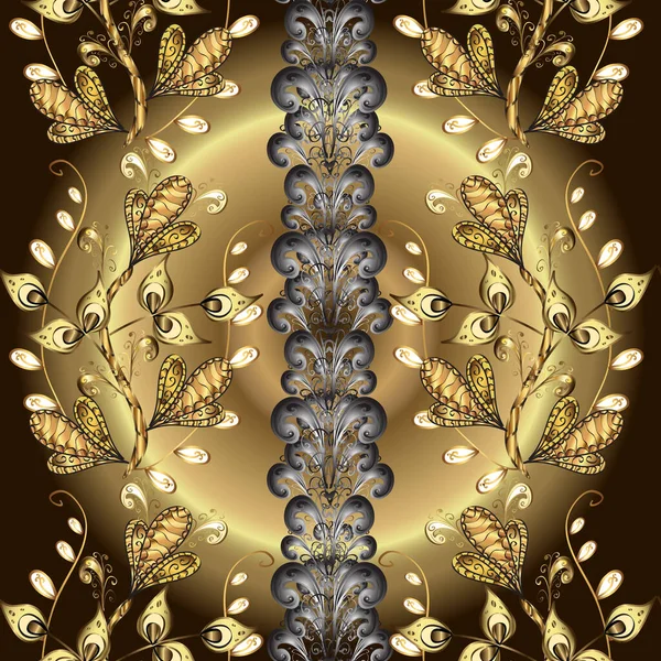 Seamless Oriental Ornament Style Baroque Golden Elements Gray Brown Beige — Stock Vector