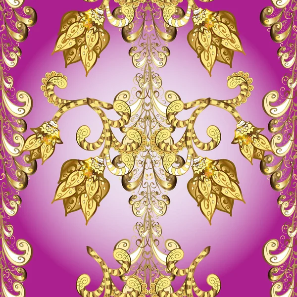 Ornate Vector Decoration Vintage Baroque Floral Seamless Pattern Gold Purple — Stock Vector