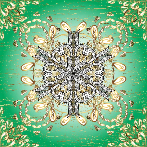 Безшовний Класичний Золотий Візерунок Золотий Візерунок Білих Нейтральних Зелених Кольорах — стоковий вектор