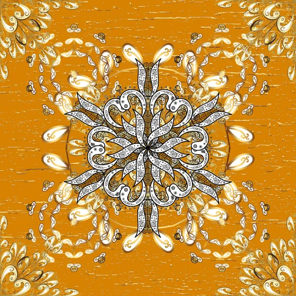 Восточный Векторный Орнамент Золотой Узор Желтом Бежевом Белом Цветах Золотыми — стоковый вектор