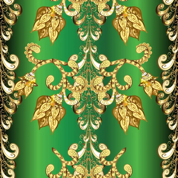 Métal Doré Avec Motif Floral Couleurs Marron Jaune Vert Avec — Photo