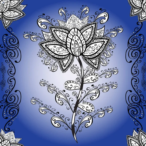黑色和蓝色的卷曲花形状为白色 黑色和蓝色 矢量图解 老式花卉设计元素 — 图库矢量图片