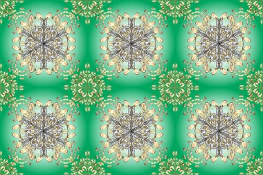 Süslü dantel iz sürücü. Doğu tarzında klasik tasarım öğesi. Duvar kâğıdı için altın süslü bir illüstrasyon. Geleneksel Arap dekoru yeşil ve beyaz renkler üzerine. Çiçek süsü ile kusursuz desen.