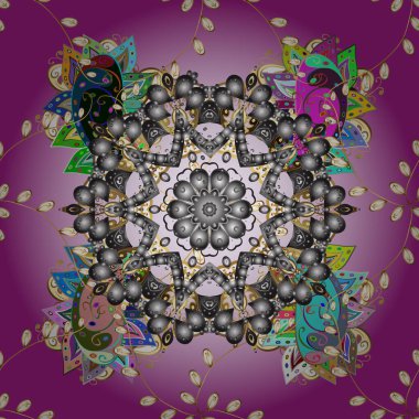 Vektör çizimi. Tarafsız, mor ve gri renkler üzerine soyut Mandala.