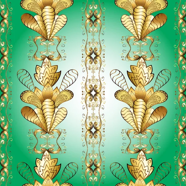 Ornamentale Dekoration Damastgold Abstrakte Blume Nahtlose Muster Auf Grünen Neutralen — Stockfoto