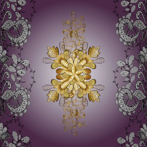Традиційний Класичний Золотий Векторний Візерунок Нейтральних Фіолетових Білих Кольорах Золотими — стоковий вектор