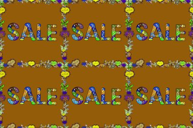 Hediye çeki, kupon, suluboya boya şablonu moda çizgili arka planda karpuz desenli. Raster illüstrasyonu. Sıcak yaz satışı harfleri sarı, kahverengi ve siyah renklerde..