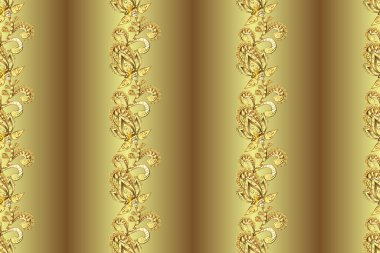 Tarafsız, kahverengi ve sarı renklerde altın elementlerle kusursuz desen. Geleneksel oryantasyon süsü. Klasik klasik klasik arka plan. Kusursuz klasik altın desen.
