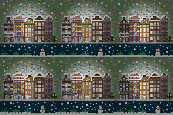 Растрова Ілюстрація Вітальна Листівка Село Різдво Банер Фоні Снігом Сніжинками — стокове фото