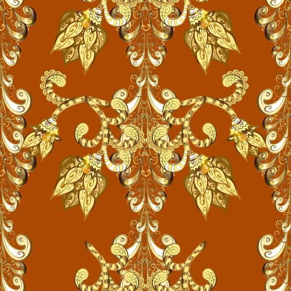 Fantasy nice illustration. Classic vintage background. Orient yellow, orange and brown ornament for fabric, wallpaper and packaging. Classic seamless pattern. Damask orient ornament.