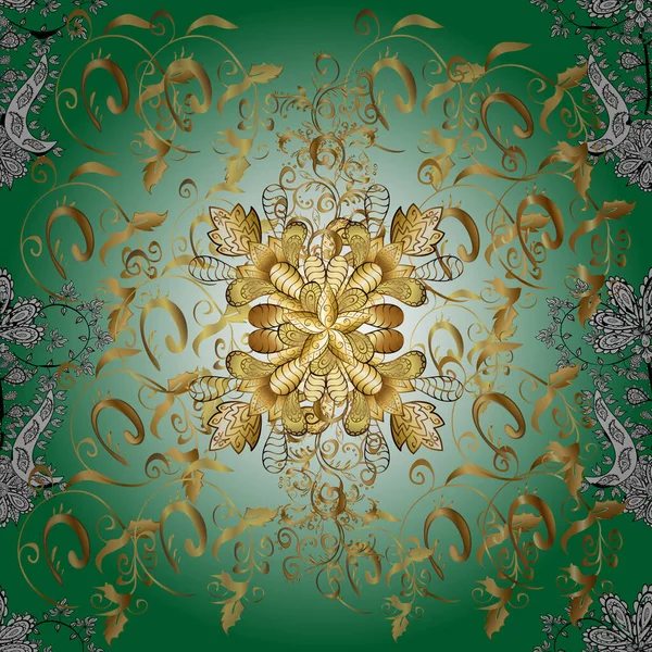 Нескінченно Квітковий Безшовний Фон Ілюстрація Нейтральних Жовтих Зелених Кольорах Ескіз — стоковий вектор
