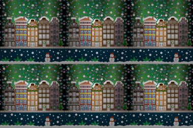 Raster resim. Gece raster kış, Noel kentsel peyzaj.