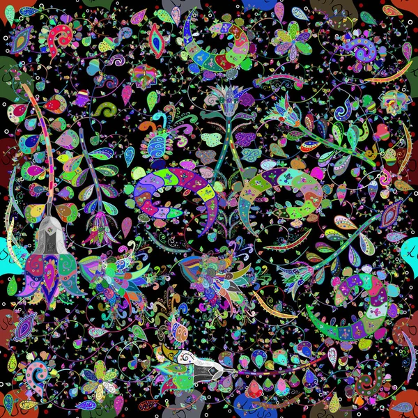 Varicoloblue Černá Zelená Bezešvé Ilustrace Roztomilý Květinový Vzor Malém Květu — Stock fotografie
