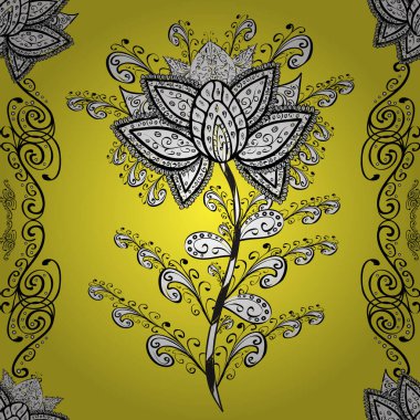 Vektör çizimi. Beyaz, siyah ve sarı renkli çiçekler. Kusursuz çiçek deseni duvar kağıdı için kullanılabilir.