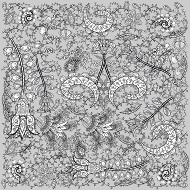 Küçük çiçek sevimli çiçek desen. Siyah, gri ve beyaz renklerde çiçekler.