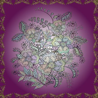 Tarafsız, mor ve mor renkli çiçekler. Vektör illüstrasyonunda kusursuz çiçek deseni.