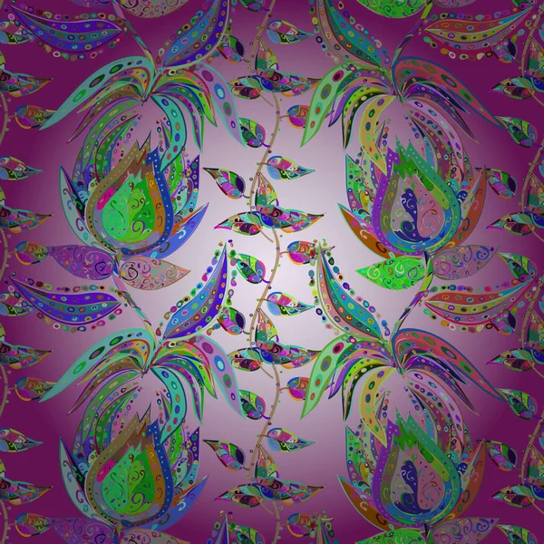 Плоский Цветочный Дизайн Цветы Нейтрального Зеленого Фиолетового Цветов Трендовый Безмордый — стоковый вектор