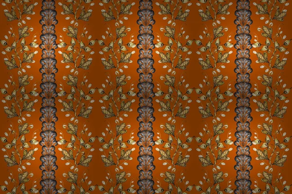 Eindeloos Krullen Ornament Schets Krabbel Krabbel Gele Oranje Grijze Kleuren — Stockfoto