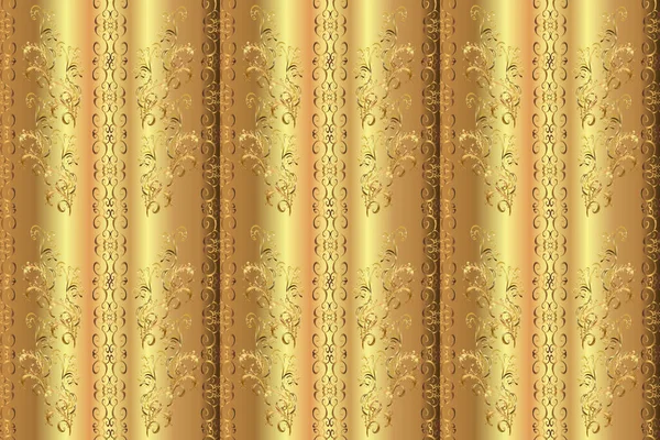 Traditional orient ornament. Classic vintage background. Seamless classic golden pattern. Seamless pattern on beige, yellow and brown colors with golden elements.