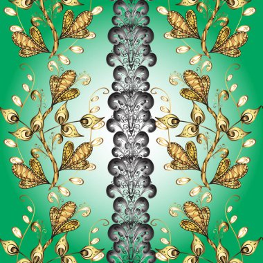 Altın desenli gri, yeşil ve altın elementli nötr renkler. Düz elle çizilmiş klasik koleksiyon. Arkaplan, kumaş, altın duvar kağıdı. Altın pürüzsüz desen.