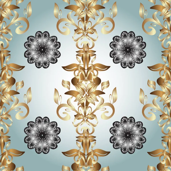 Ornate Decoratie Damast Goud Abstracte Bloem Naadloos Patroon Beige Grijs — Stockfoto