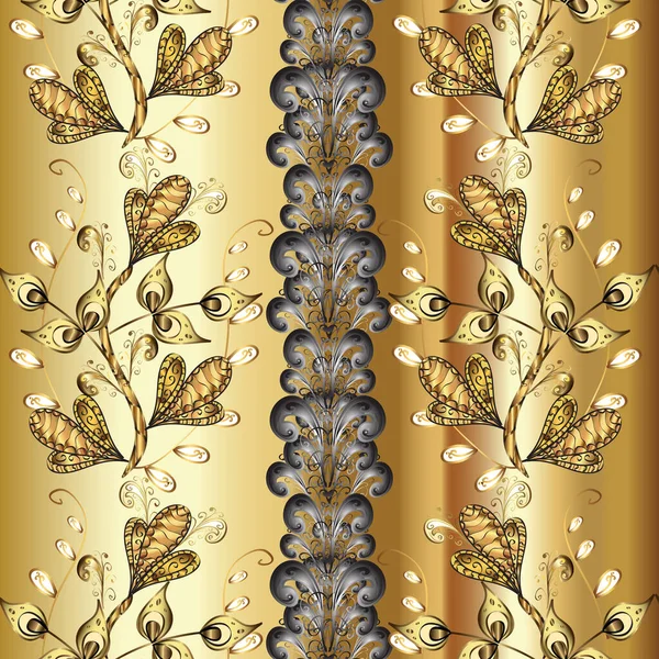 花の古典的なテクスチャ 金のテンプレート シームレスなパターン黄金の要素 カード 繊維のためのヴィンテージを設計します ブラウン イエロー ベージュのロイヤルレトロ — ストック写真