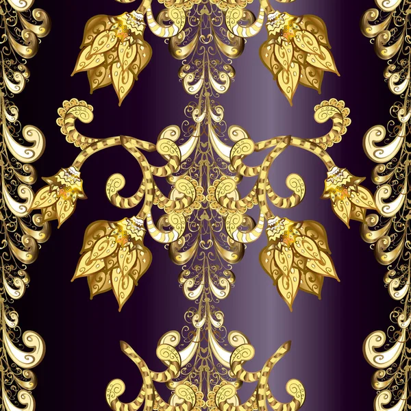 皇家和维多利亚时代的概念 华丽的装饰 古色古香的巴洛克花 金黄色无缝图案 黑色和棕色的金色图案 带有金色元素 — 图库照片