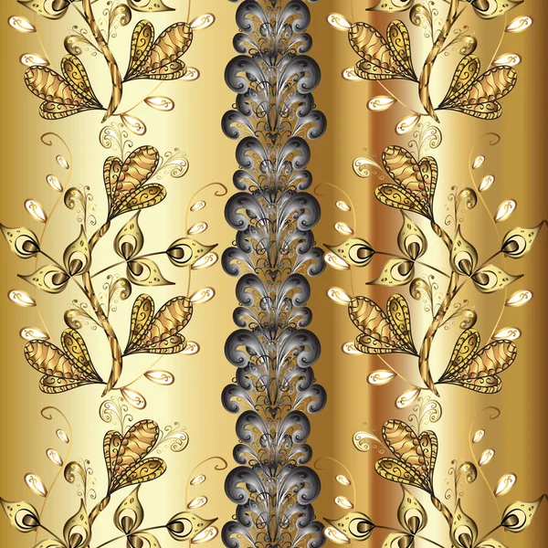 バロック様式のスタイルでシームレスな東洋の飾り ベージュと茶色の色のベクトル伝統的な古典的な黄金シームレス パターン — ストックベクタ