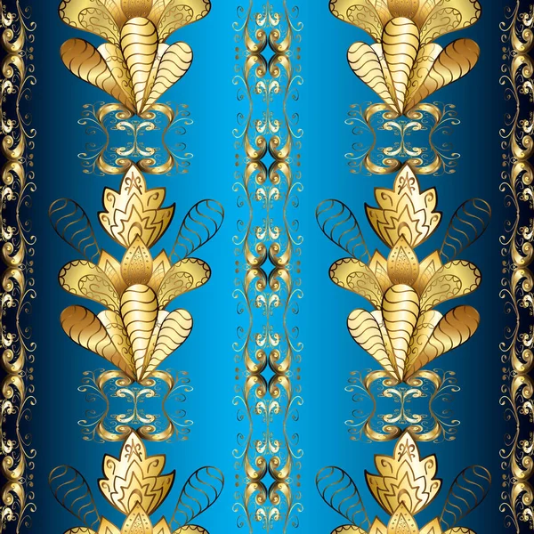 Padrão Sem Costura Mehndi Dourado Padrão Nas Cores Marrom Azul — Fotografia de Stock