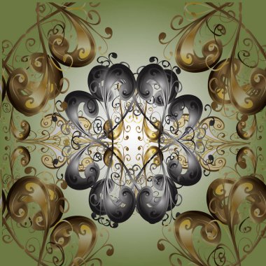 Paisley 'ler zarif çiçek desenli arka plan duvar kâğıdı çizimleri, kaliteli, modern, üç boyutlu sanat eseri, altın ve bej, gri ve nötr desenli çiçek yaprakları ve süslemeleri.