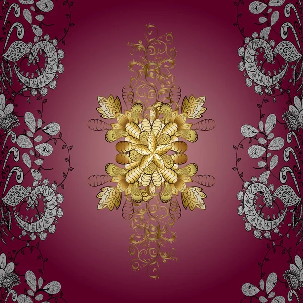 シームレスな黄金のパターン 黄金の要素と白 紫とピンクの色のシームレスなパターン ベクトル東洋の装飾 — ストックベクタ