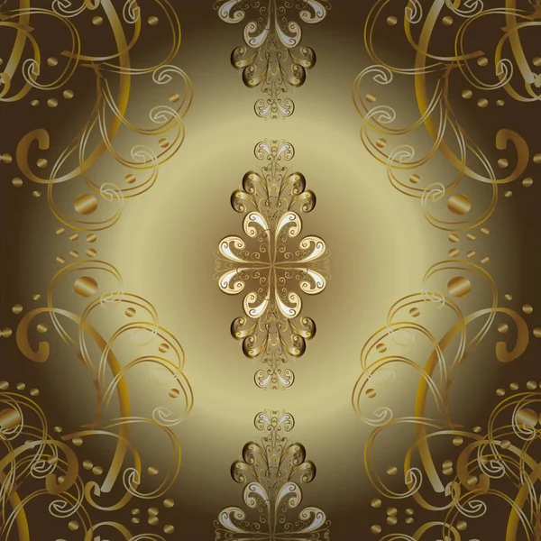 Neutrale Beige Und Braune Farben Mit Goldelementen Vektorillustration Arabesken Orientalischen — Stockvektor