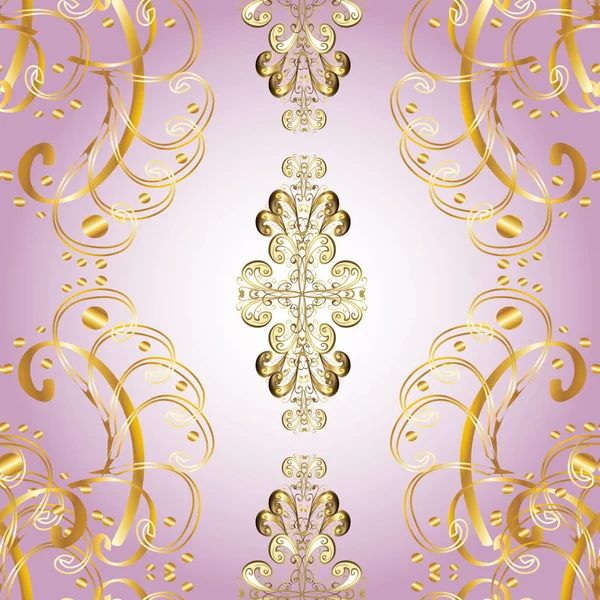 装飾品だ ベージュ イエロー ニュートラルカラーのダマスクゴールド抽象花シームレスパターン — ストック写真