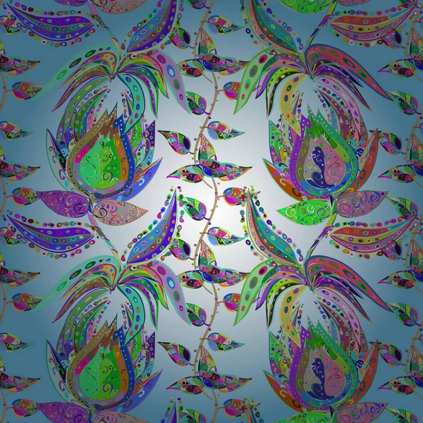 Joli Motif Vectoriel Fleurs Fleurs Aux Couleurs Bleues Vertes Neutres — Image vectorielle