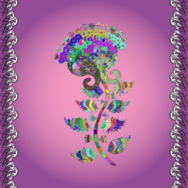 Suluboya, elle çizilmiş. Kusursuz bir arka plan modeli. - Stok. Vadinin çiçekleri menekşe, pembe ve mor renkler.