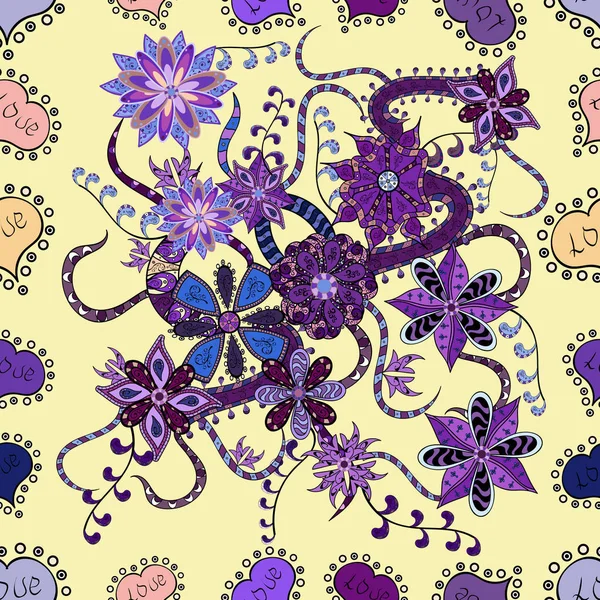 Beige Zwart Violet Met Hand Getekend Patroon Doodle Bloemen Naadloos — Stockfoto