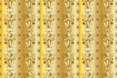 - Sanat. Sarı, bej ve kahverengi renkte elementler. Kusursuz. Çiçekli, dikişsiz desen. Doğulu tarzı. Tasarım tekstil, kağıt, duvar kağıdı için.