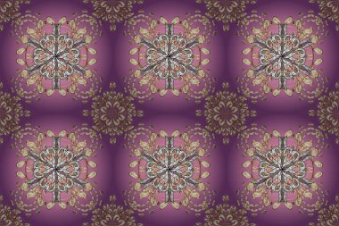 Kusursuz klasik raster altın desenli. Raster illüstrasyonu. Klasik klasik klasik arka plan. Pembe, mor ve beyaz renklerde altın elementlerle kusursuz desen. Geleneksel oryantasyon süsü.