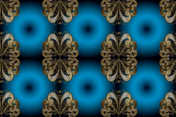 Винтажный Бесшовный Рисунок Бежевом Синем Черном Цветах Золотыми Элементами Рождество — стоковое фото