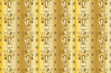 - Sanat. Sarı, bej ve kahverengi renkte elementler. Kusursuz. Çiçekli, dikişsiz desen. Doğulu tarzı. Tasarım tekstil, kağıt, duvar kağıdı için.