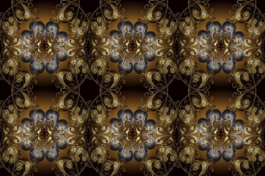 Kahverengi, siyah ve gri renklerde altın rengi ve altın elementleri var. Kusursuz damaske klasik altın desen. Çizim. özyinelenen ögelerle soyut arkaplan.