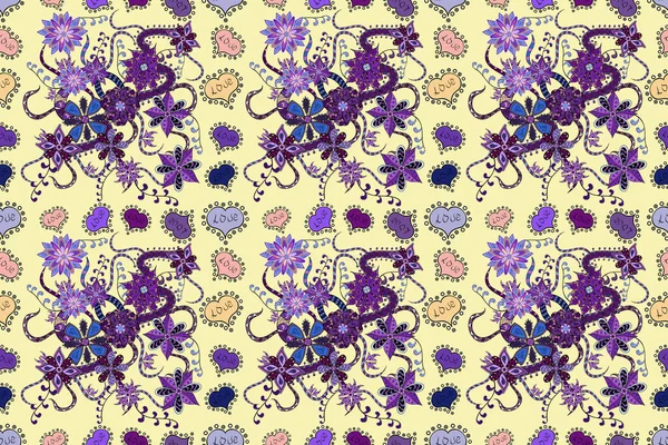 Padrão Bege Preto Violeta Desenhado Mão Doodle Flores Sem Costura — Fotografia de Stock